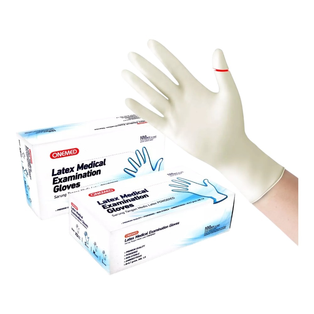 OneMed Sarung Tangan Latex Medical Examination Putih M 1box(100pcs)