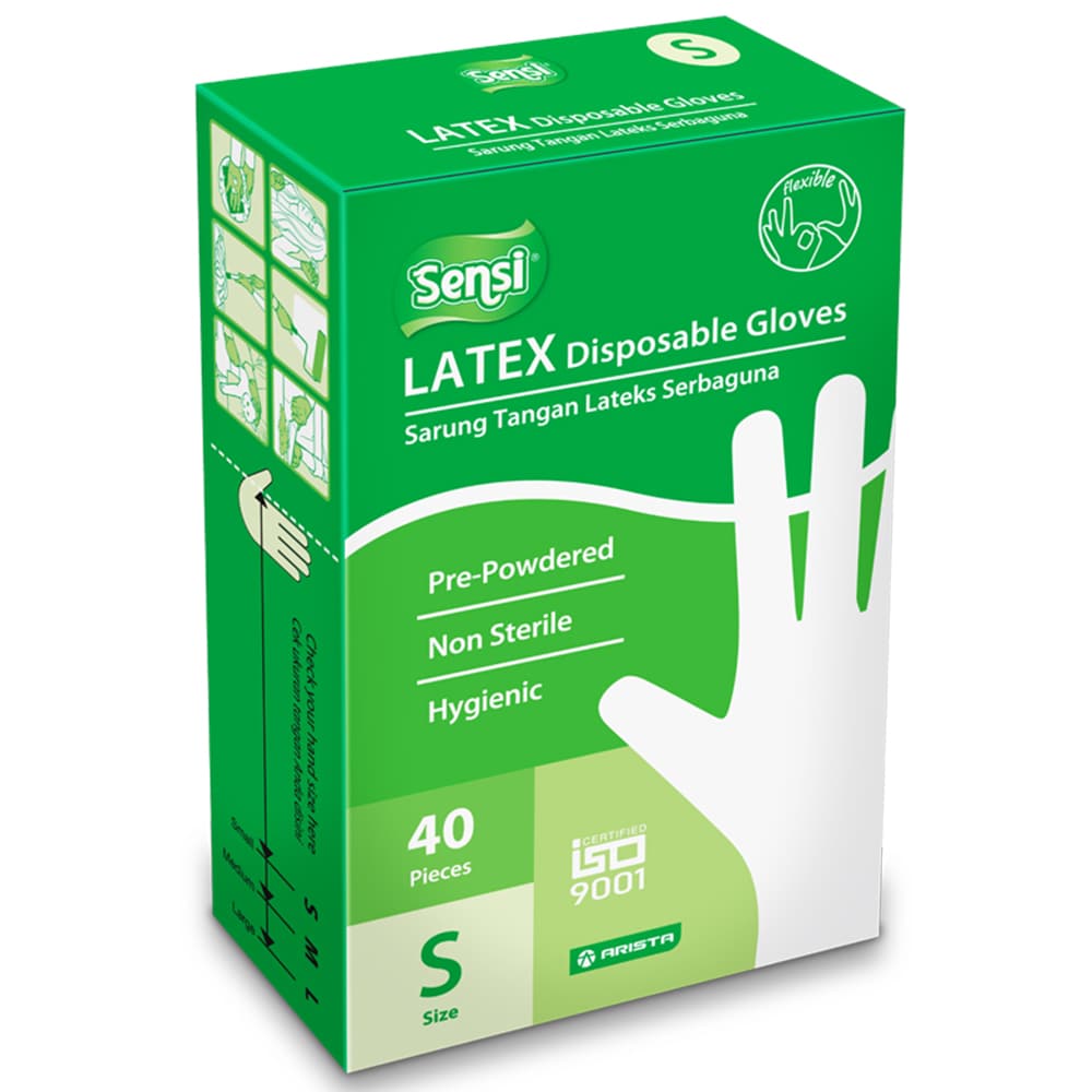SENSI Latex Disposable Gloves Pre-Powdered (Sarung Tangan Sekali Pakai) PP-S40 S 1box(40pcs)