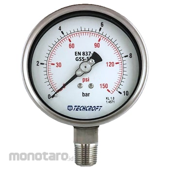 Beli TECHCROFT Pressure Gauge GSS100 0-10Bar/150Psi 1pc | monotaro.id