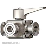 Osaka Sanitary SUS316L manual 3-way ball valve, PK=PTFE, ferrule