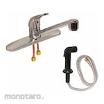 DOMINION FAUCETS Single-Joystick-Handle Four-Hole Widespread with Sprayer Deck-Mount Kitchen Sink Faucets