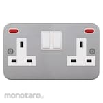Boss Stop Kontak Metal Clad 2-Gang BS Neon + Saklar + Safety Shutter (Power Socket/Power Outlet)