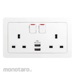 Hager Stop Kontak 2-Gang 13A + Saklar + Port USB (Power Socket/Power Outlet)