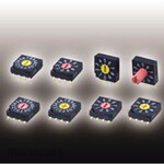 NIDEK Components (formerly Nidec Copal Electronics/Fujisoku) Rotary Code Switch, 10 Positions, Knobless (Slotted Groove), Side Setting, Through-Hole Pin, Complementary Code (Rotor: Red)