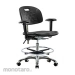 Cole Parmer Clean Room Bench Height Ergonomic Chair In Chrome With Arm Rests Foot Ring And Casters