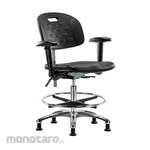 Cole Parmer Clean Room Bench Height Ergonomic Chair In Chrome With Arm Rests Foot Ring And Glides