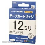 Ohm Electric 12mm P-touch compatible tape cartridge, white background with black text, 8m