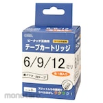 Ohm Electric Tape cartridge compatible with P-touch, white background with black text, 6, 9, and 12 mm, 1 each