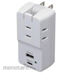 ESCO AC100V/14A 3-port tap with 1 each of USB A and C ports