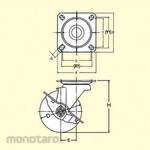 HAMMER CASTER 413S, with A Free-Wheel Stopper (Iron Plate Wheel, Wide Rubber Car)