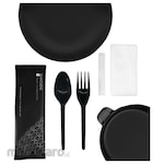 Hygiene Set Sendok Garpu Plastik Hitam + Tissue + Tusuk Gigi